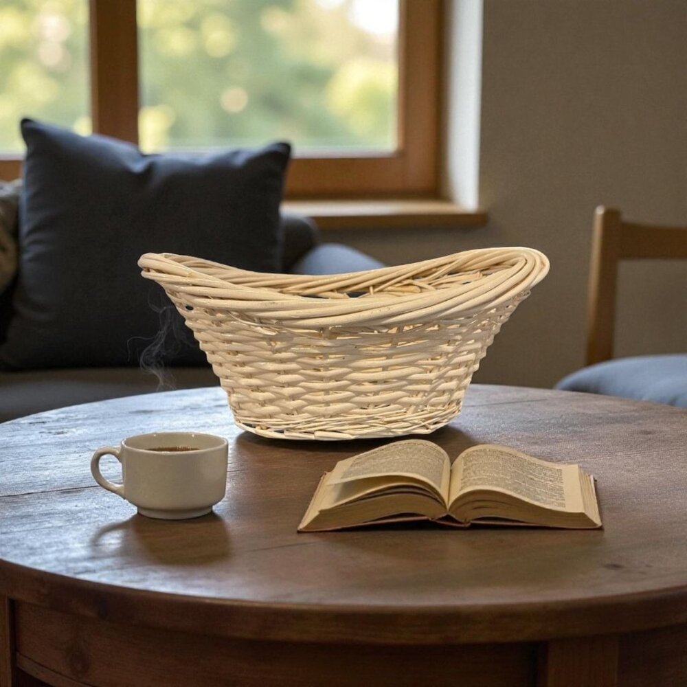 Handwoven White‎ Rattan Basket For Storage Or Decor